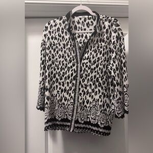 NICOLA Black and White Leopard Print Blouse